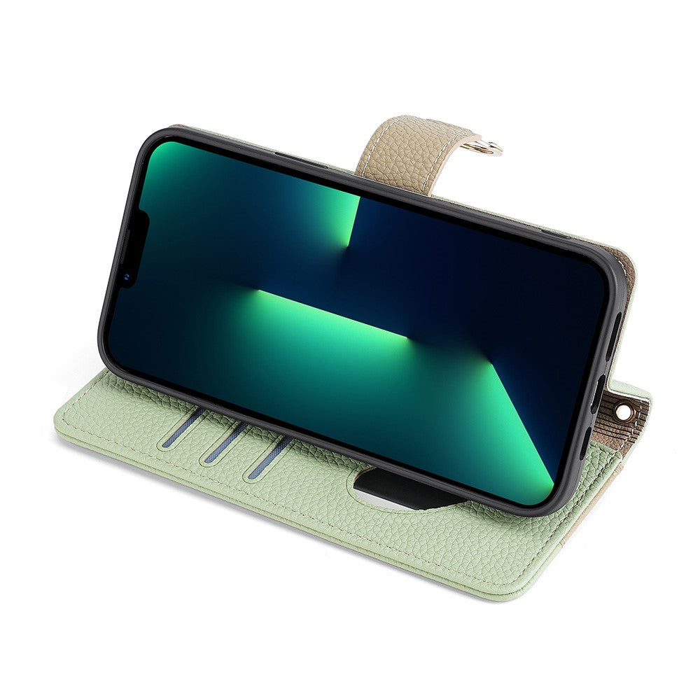 iPhone 15 Pro Wallet Flip Cover spejl og holder – Grøn - produktbillede 3