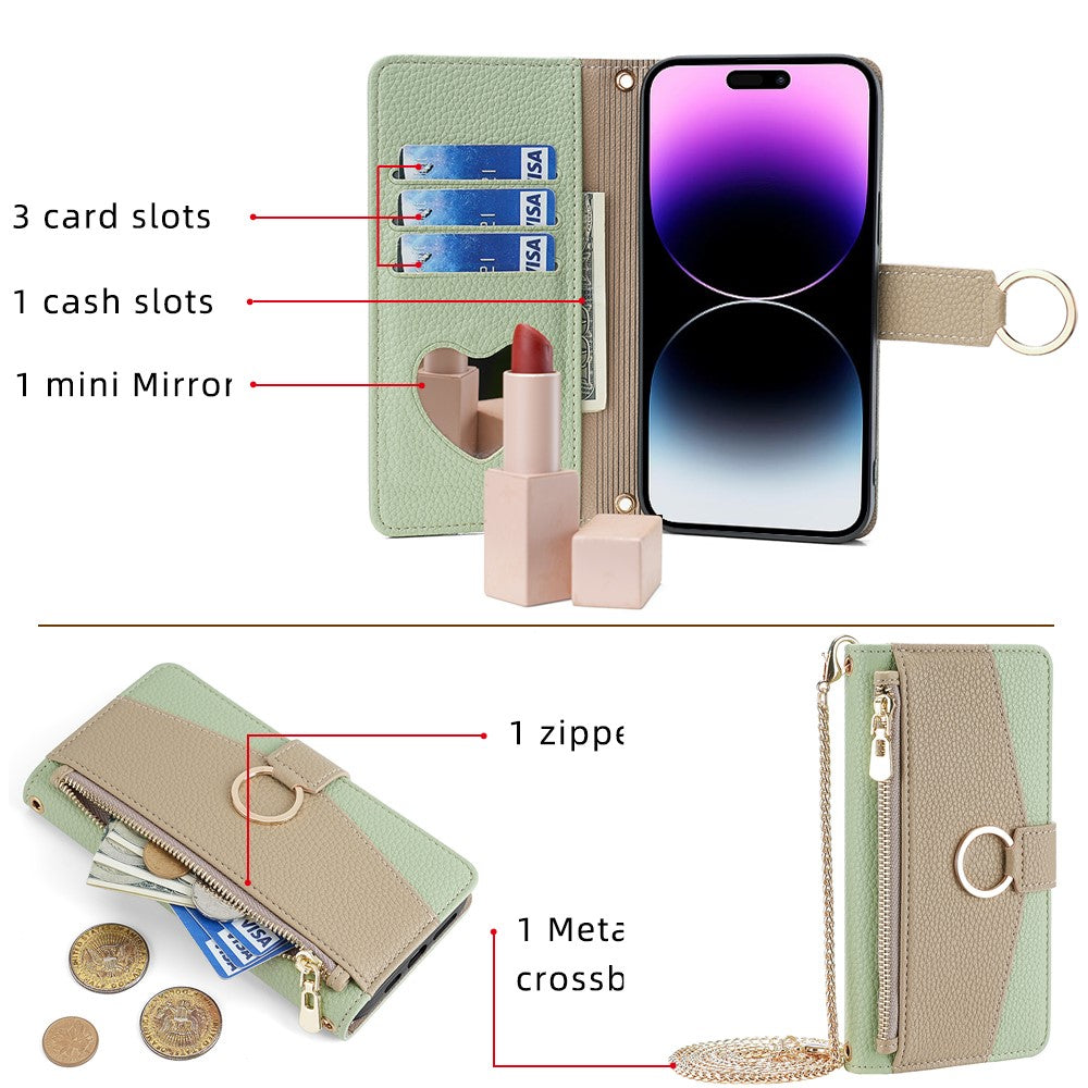 iPhone 15 Pro Wallet Flip Cover spejl og holder – Grøn - produktbillede 5