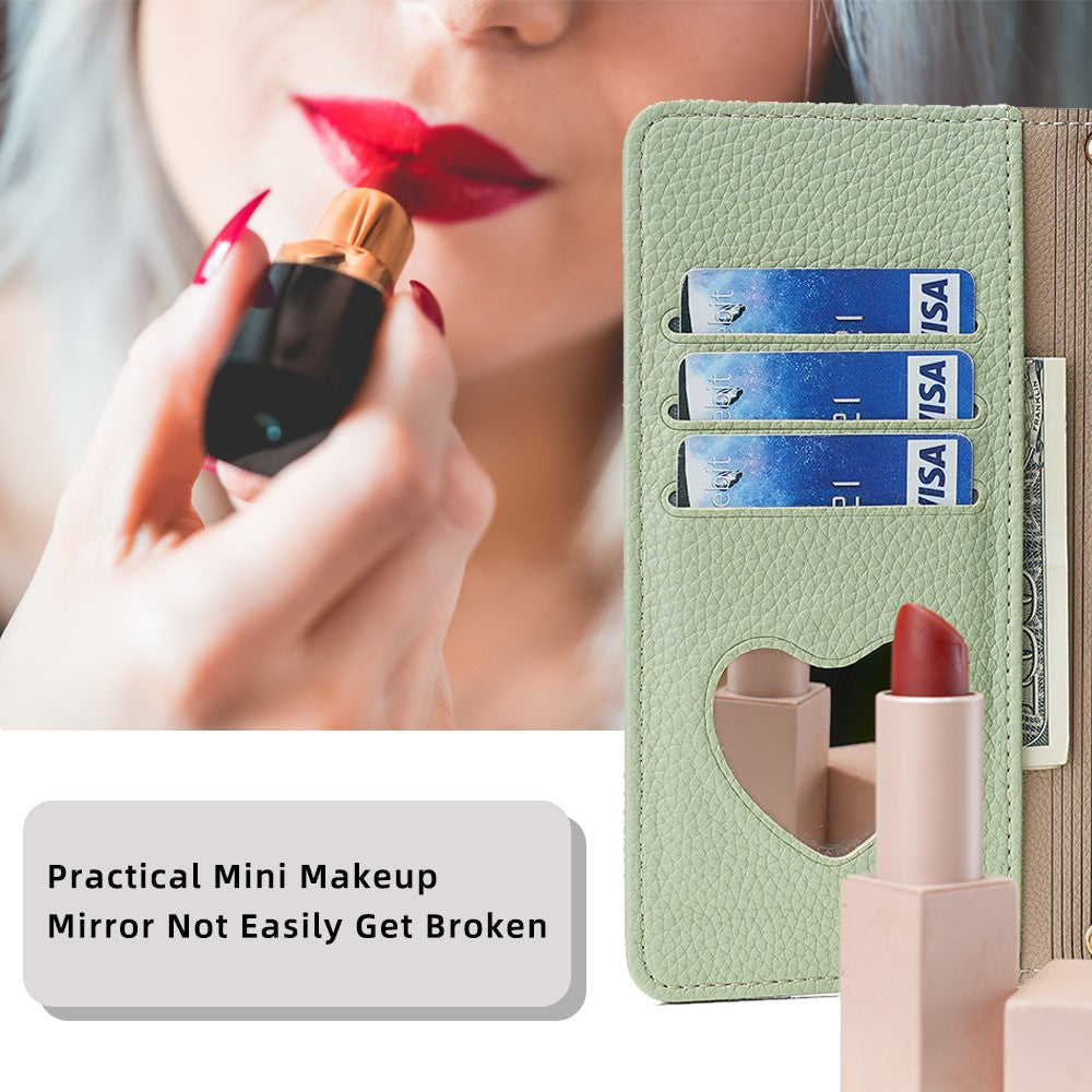 iPhone 15 Pro Wallet Flip Cover spejl og holder – Grøn - produktbillede 9