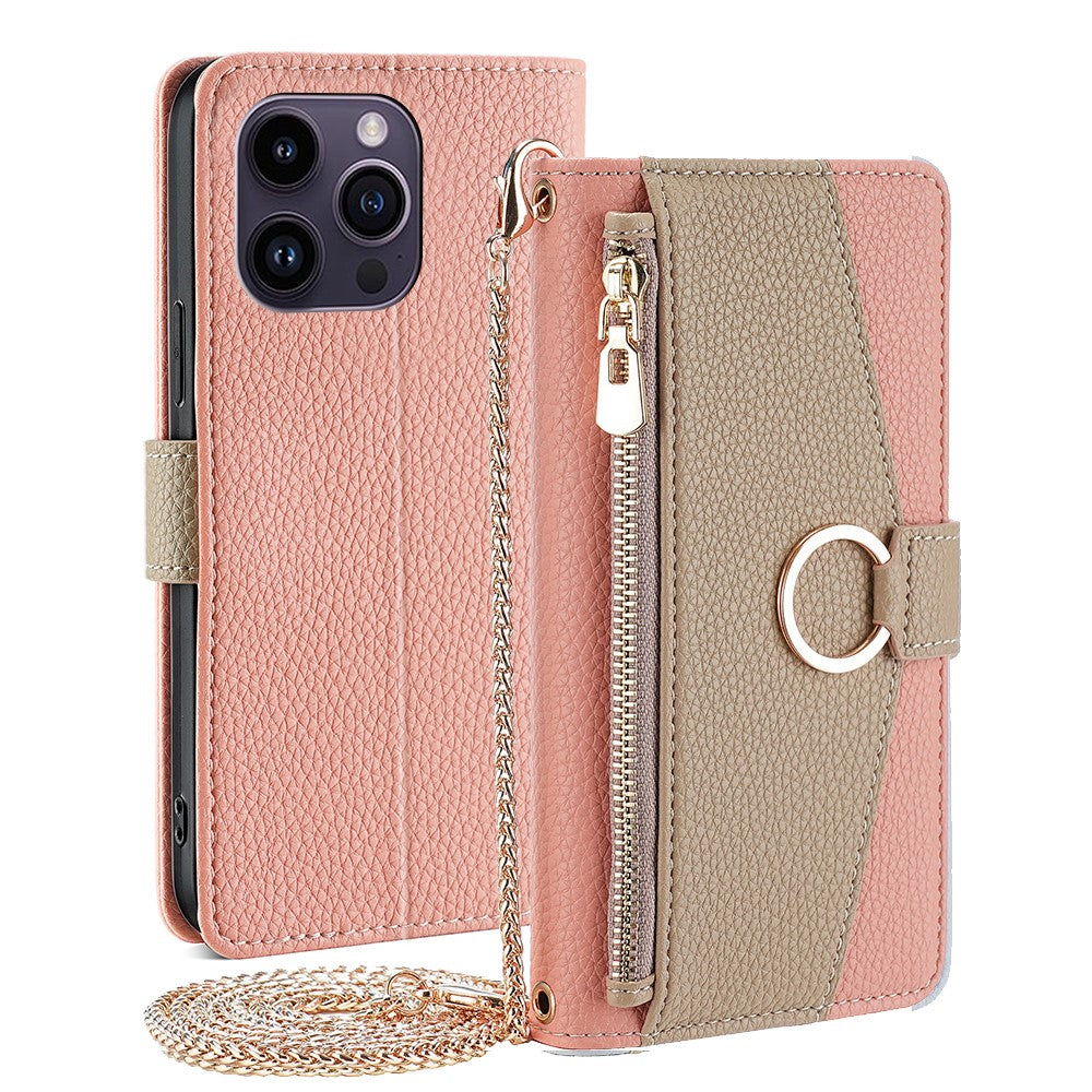 iPhone 15 Pro Wallet Flip Cover spejl og holder – Pink - produktbillede 1