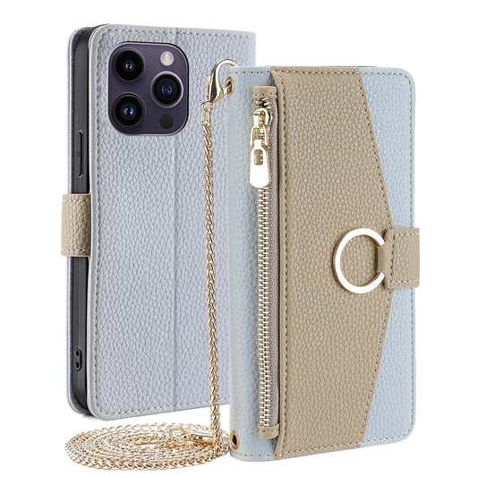 iPhone 15 Pro Wallet Flip Cover spejl og holder – Blå - produktbillede 1