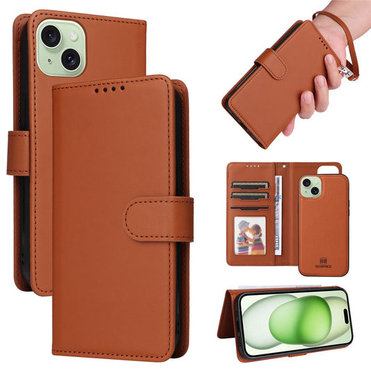 iPhone 15 Plus Læder Cover med kortholder 2i1 Aftagelig M/ Og Strop – Brun - produktbillede 1