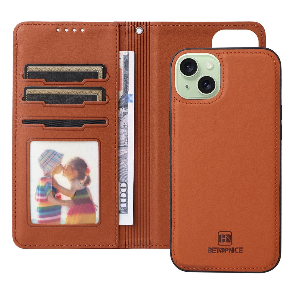 iPhone 15 Plus Læder Cover med kortholder 2i1 Aftagelig M/ Og Strop – Brun - produktbillede 2