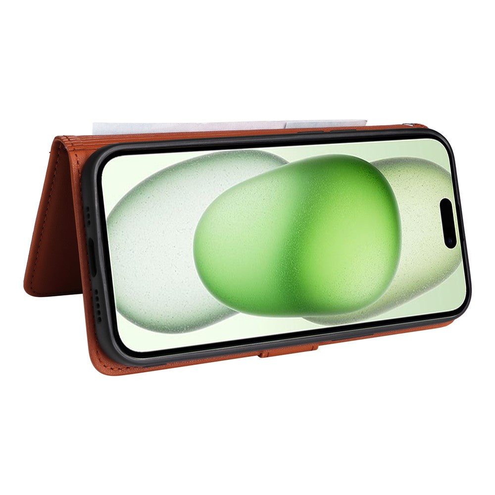 iPhone 15 Plus Læder Cover med kortholder 2i1 Aftagelig M/ Og Strop – Brun - produktbillede 3