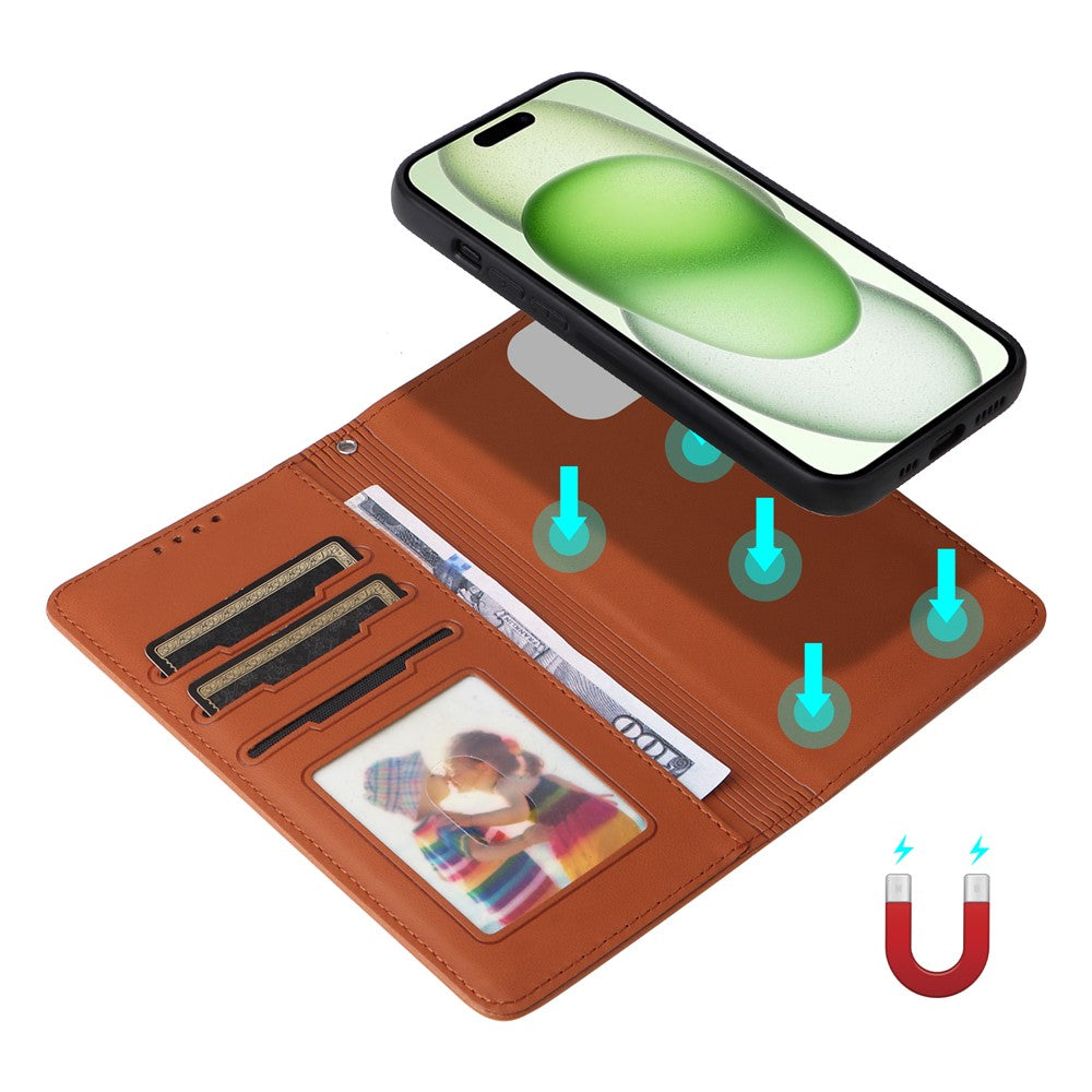 iPhone 15 Plus Læder Cover med kortholder 2i1 Aftagelig M/ Og Strop – Brun - produktbillede 5