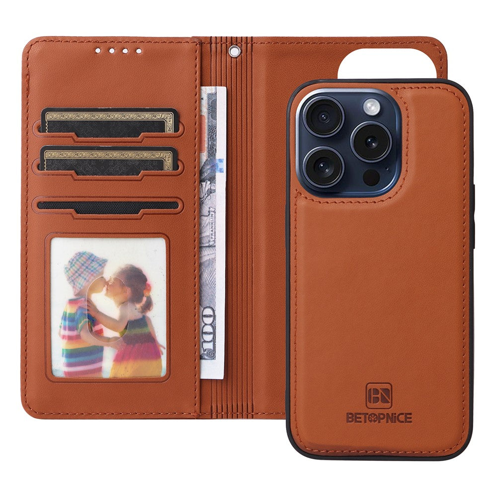 iPhone 15 Pro Læder Cover Detachable 2 in 1 – Brun - produktbillede 2