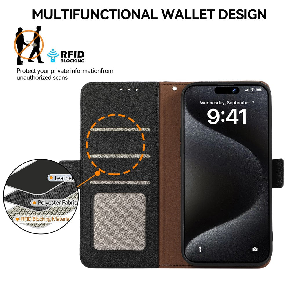 iPhone 15 Pro Læder Cover med kortholder Rfid Blokering – Sort - produktbillede 4