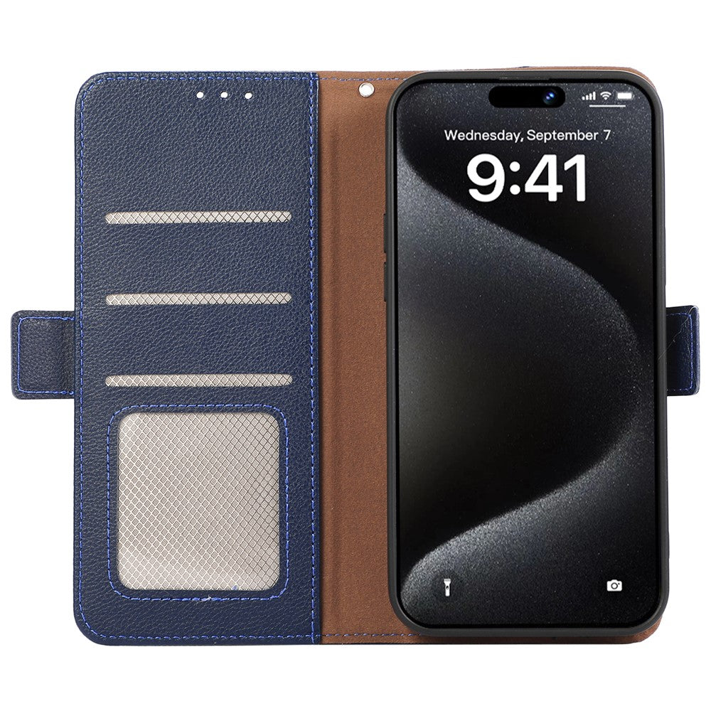 iPhone 15 Pro Læder Cover med kortholder Rfid Blokering – Blå - produktbillede 2