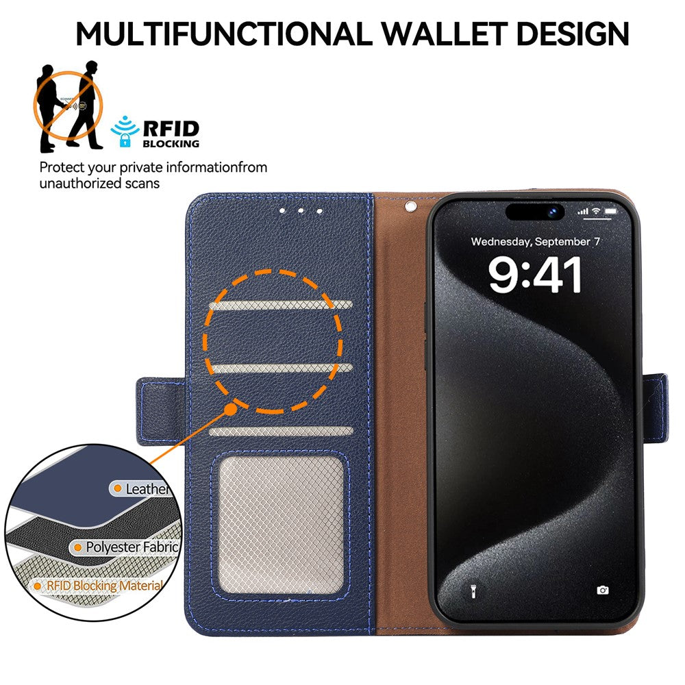 iPhone 15 Pro Læder Cover med kortholder Rfid Blokering – Blå - produktbillede 4