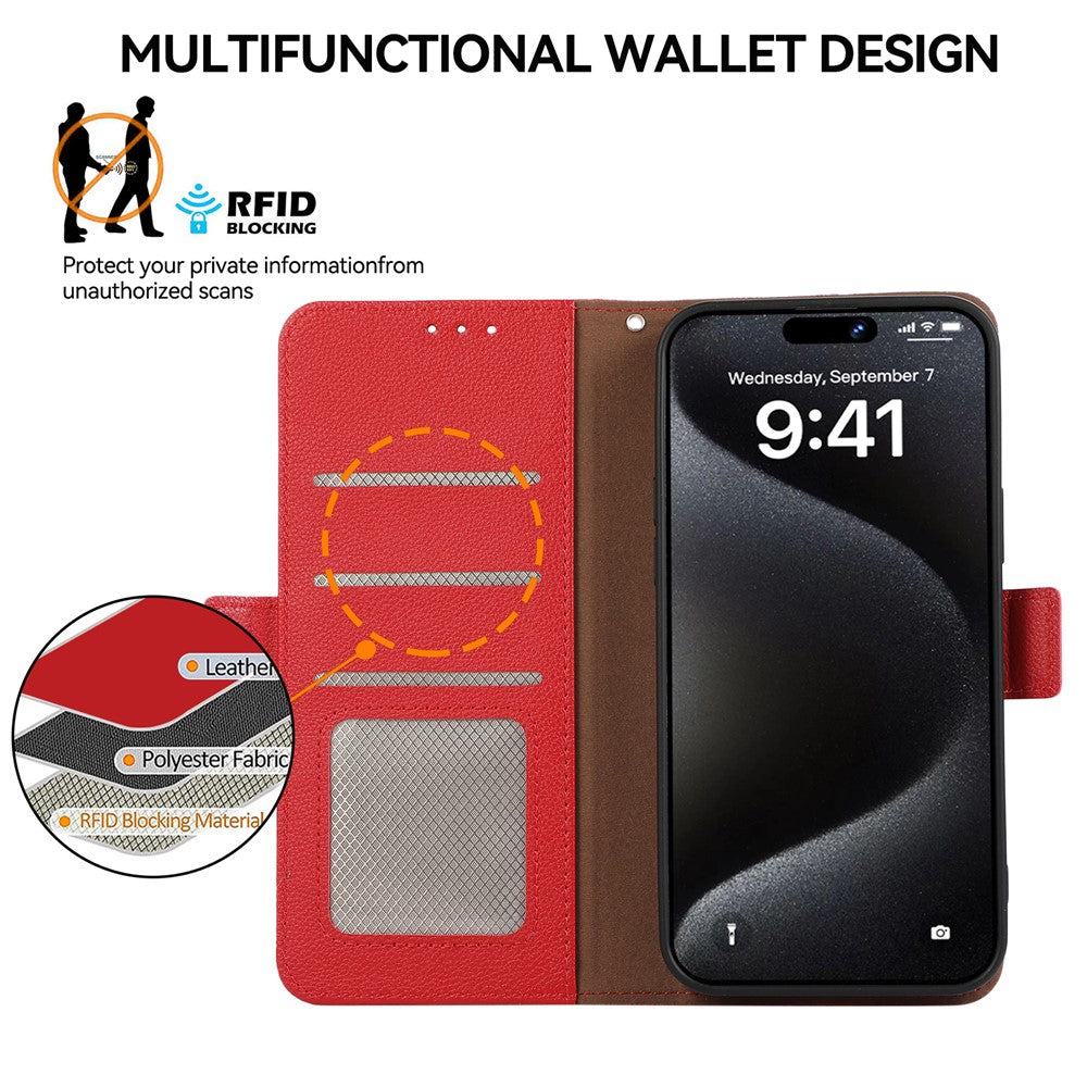 iPhone 15 Pro Læder Cover med kortholder Rfid Blokering – Rød - produktbillede 4