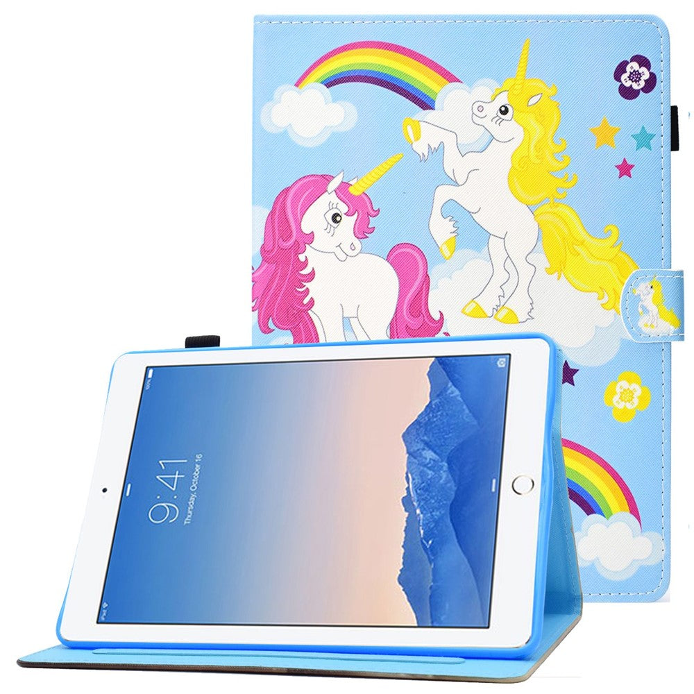 For iPad Air (2013) / Air 2 / iPad 9.7-inch (2017) / (2018) PU Leather Tablet Case Stitching Pattern Printing Stand Cover with Card Holder - Horses - produktbillede 1