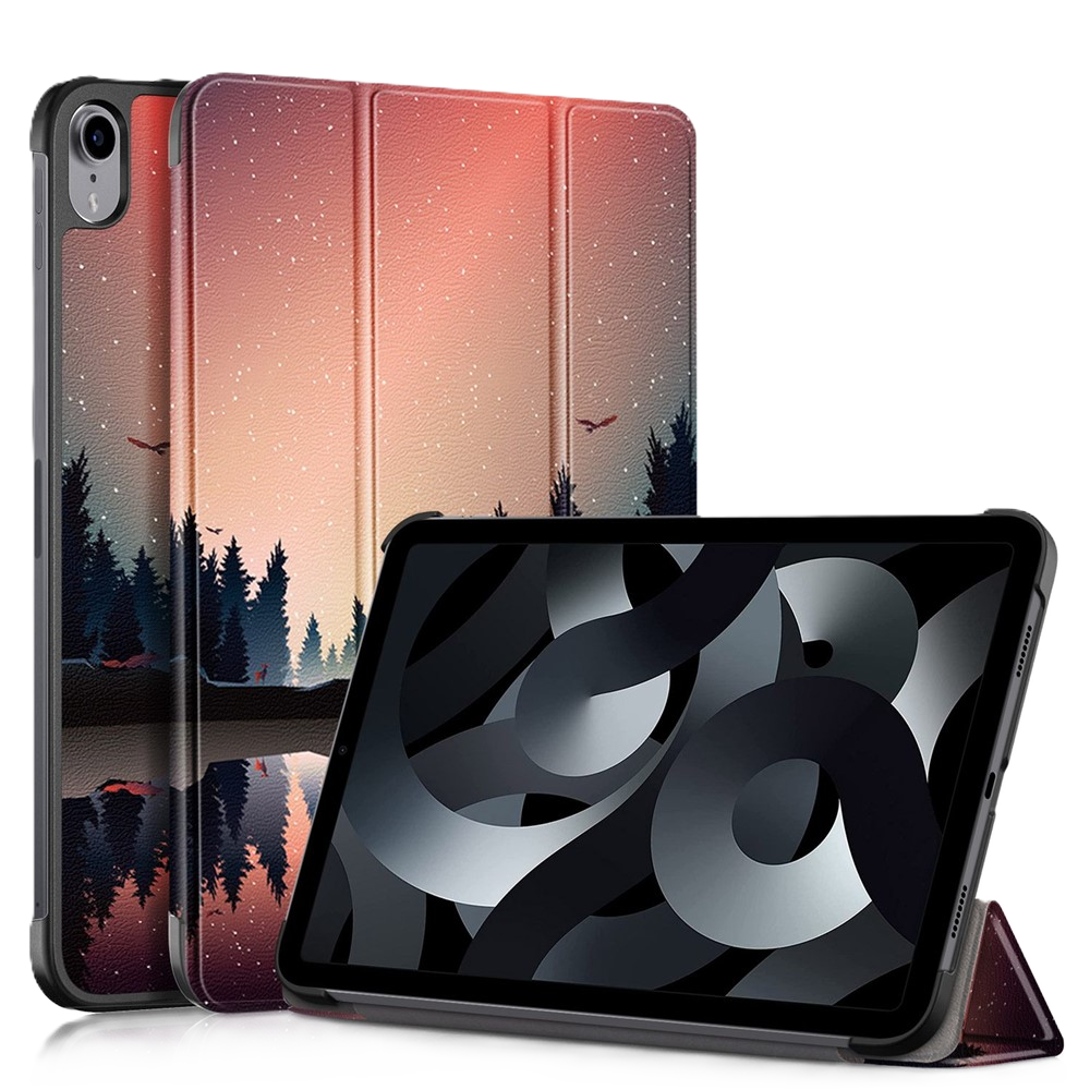 For iPad 10.9 (2022) Pattern Printed Protective Case PU Leather Anti-Drop Auto Wake / Sleep Tablet Cover with Trifold Stand - Starry Sky