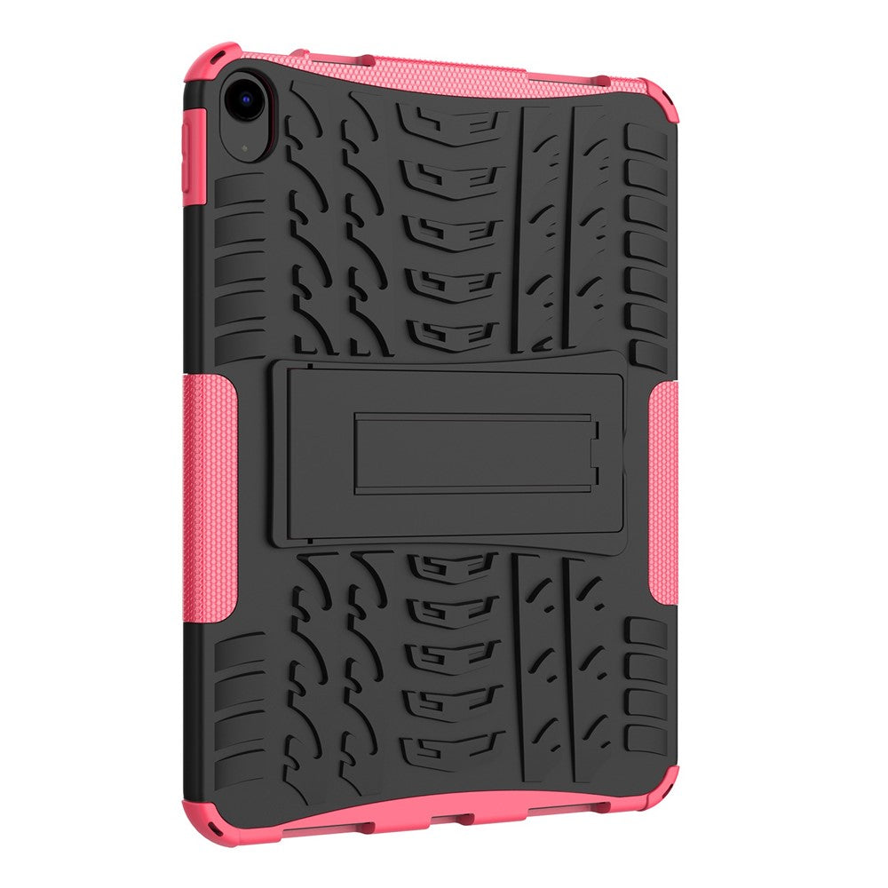 For iPad 10.9 (2022) Shockproof Tablet Case Tire Texture Kickstand Heavy Duty Armor Soft TPU Hard PC Protective Cover - Rose - produktbillede 3