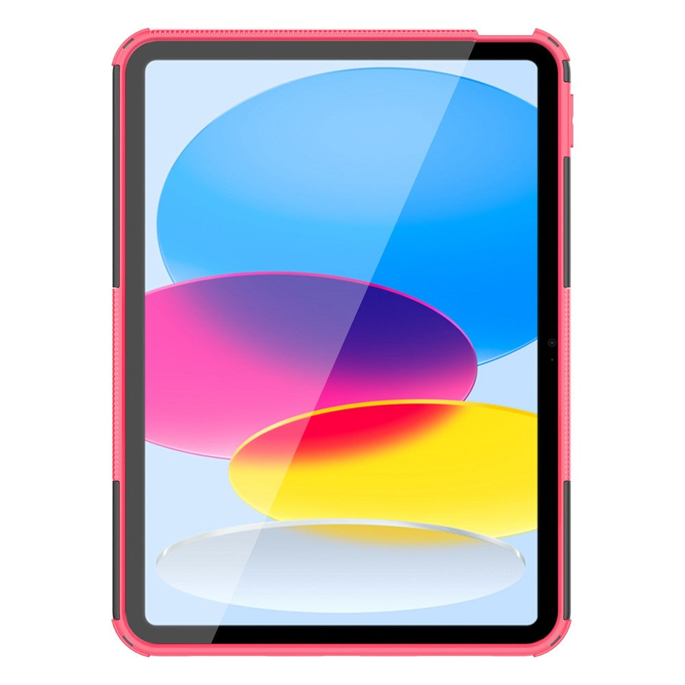 For iPad 10.9 (2022) Shockproof Tablet Case Tire Texture Kickstand Heavy Duty Armor Soft TPU Hard PC Protective Cover - Rose - produktbillede 4