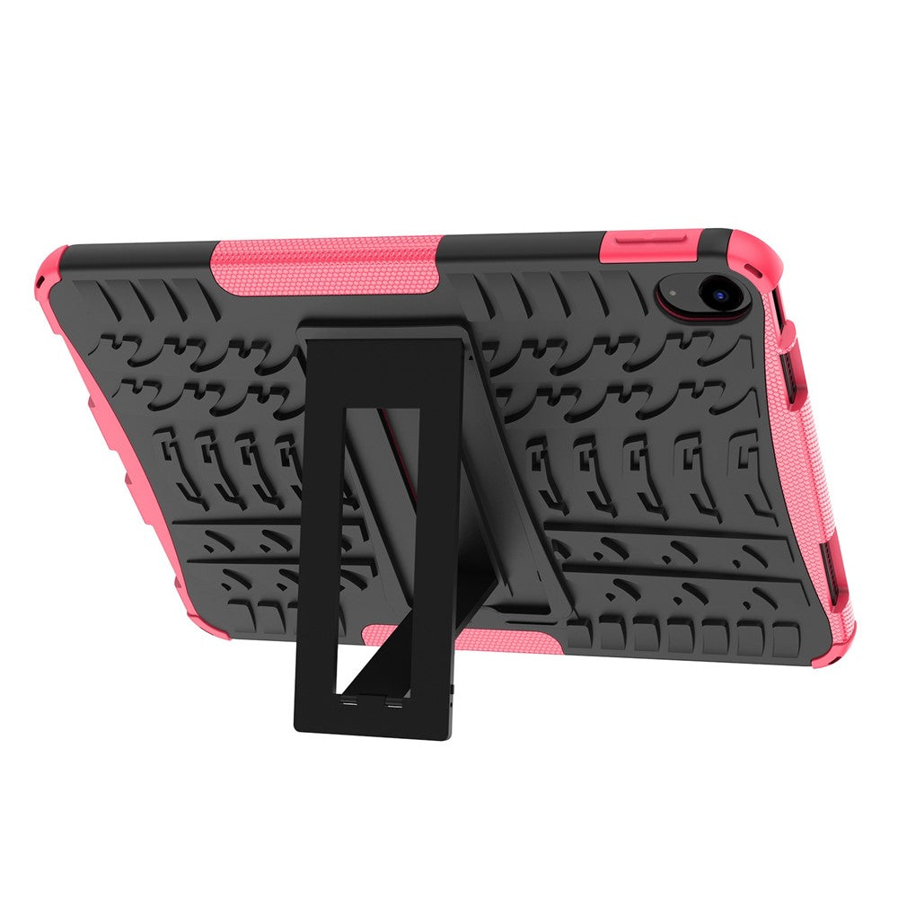 For iPad 10.9 (2022) Shockproof Tablet Case Tire Texture Kickstand Heavy Duty Armor Soft TPU Hard PC Protective Cover - Rose - produktbillede 5