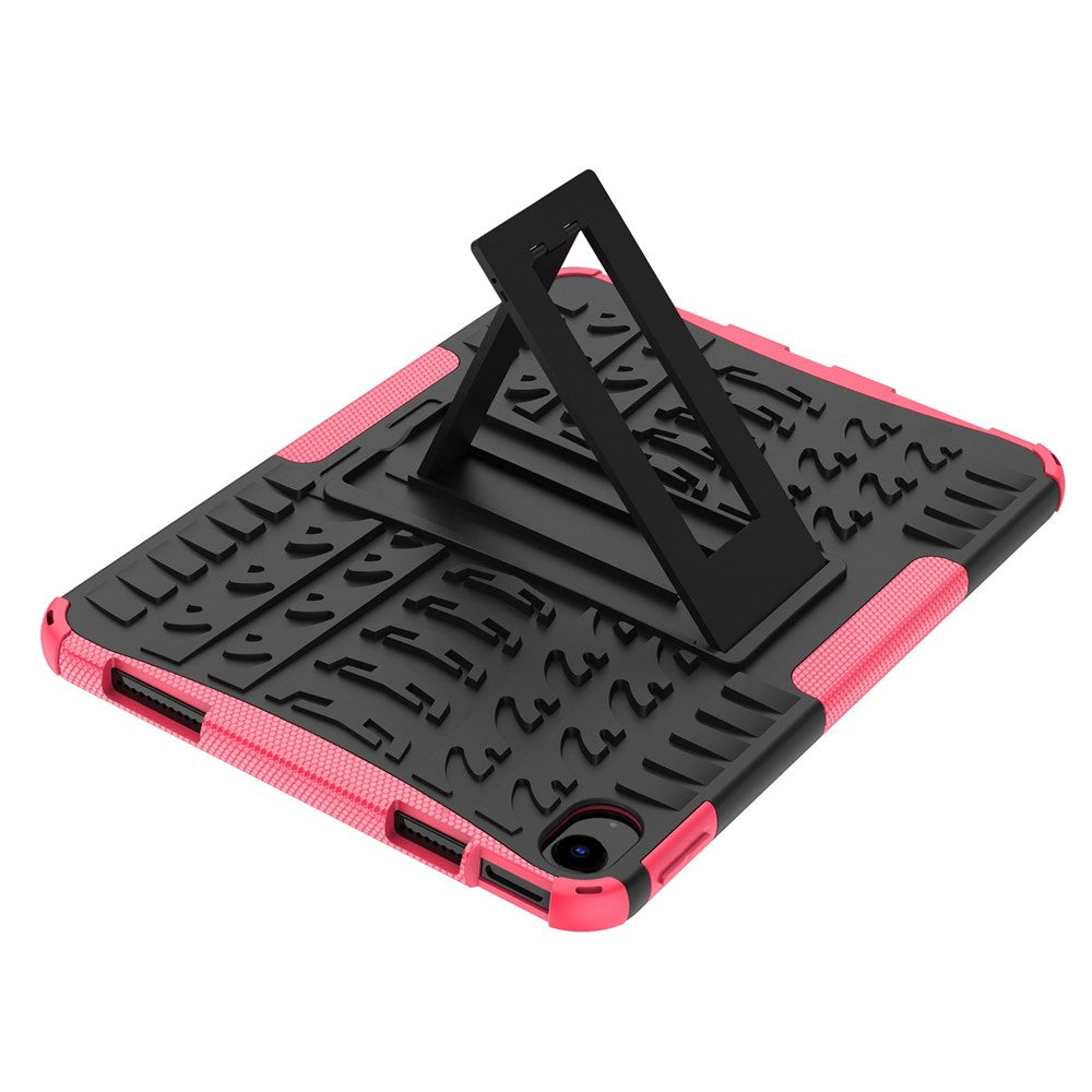 For iPad 10.9 (2022) Shockproof Tablet Case Tire Texture Kickstand Heavy Duty Armor Soft TPU Hard PC Protective Cover - Rose - produktbillede 6