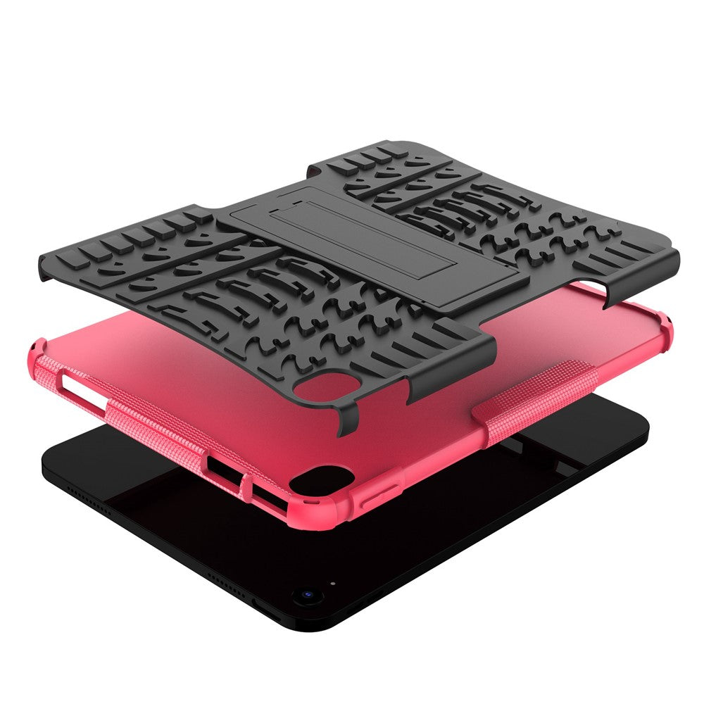 For iPad 10.9 (2022) Shockproof Tablet Case Tire Texture Kickstand Heavy Duty Armor Soft TPU Hard PC Protective Cover - Rose - produktbillede 7