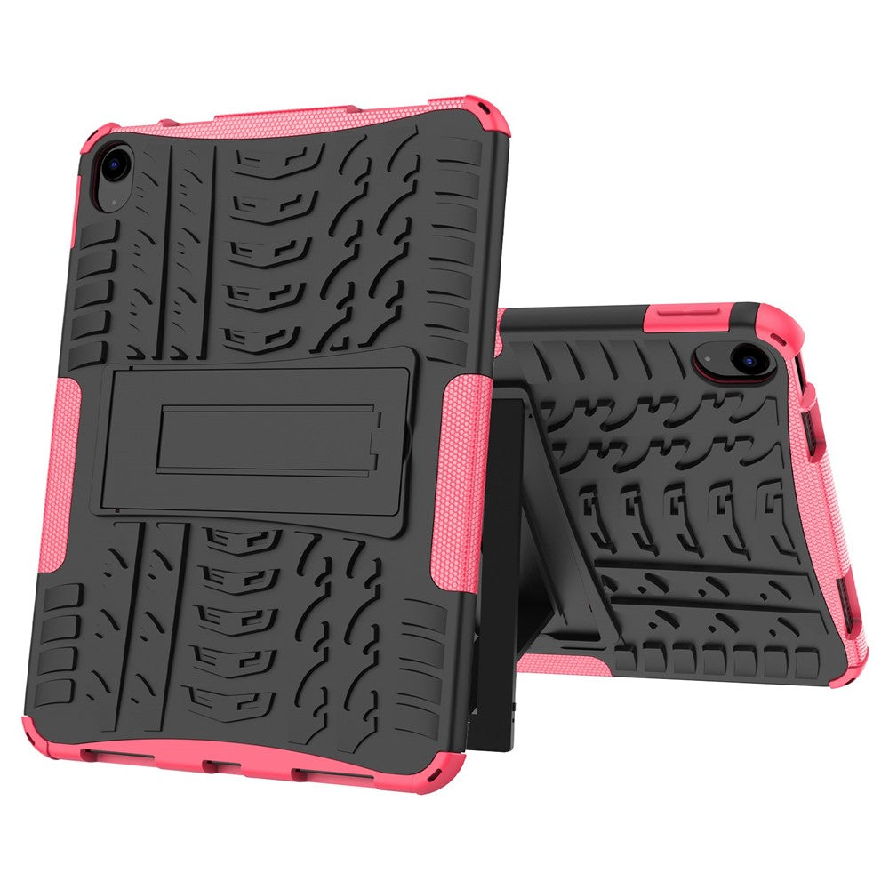 For iPad 10.9 (2022) Shockproof Tablet Case Tire Texture Kickstand Heavy Duty Armor Soft TPU Hard PC Protective Cover - Rose - produktbillede 8