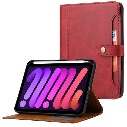 Mag.iPad 109 (2022) Outer Card Slot Design PU Leather Tablet Case Magnetic Clasp Wallet Stand Anti-scratch Cover with Pen Slot - Red