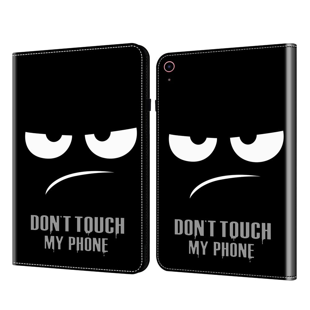 For iPad (2025) / 10.9 (2022) Pattern Printing PU Leather Flip Cover Anti-Scratch Strap Closure Tablet Case with Stand - Don't Touch My Phone - produktbillede 1