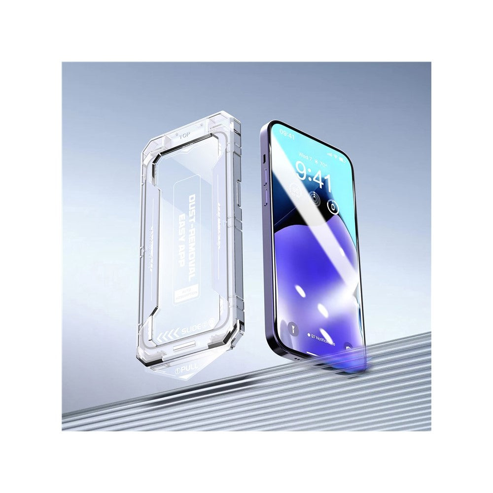 For iPhone 13 Pro Max / 14 Plus 9H Hardness Tempered Glass Silk Printing Clear Screen Film with Easy Installation Tool - produktbillede 7