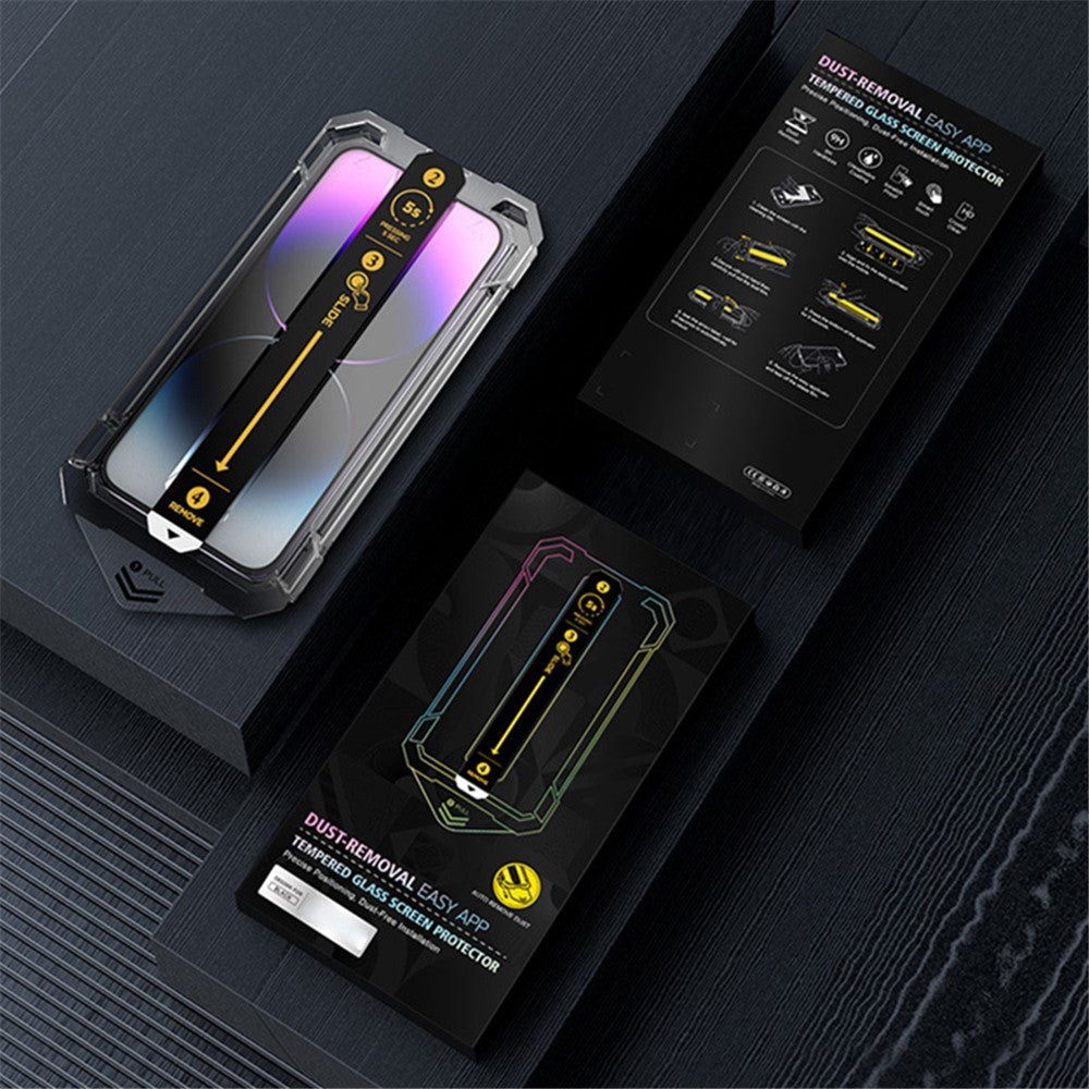 iPhone 13 / 13 Pro / 14 Tempered Glass Silk Printing Clear Full Screen Protector with Easy Installation Tool - produktbillede 12