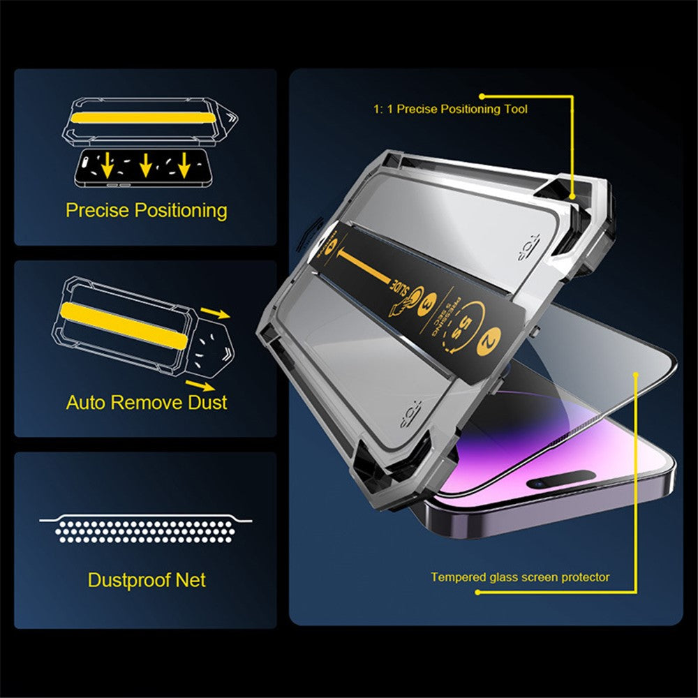 iPhone 13 / 13 Pro / 14 Tempered Glass Silk Printing Clear Full Screen Protector with Easy Installation Tool - produktbillede 7