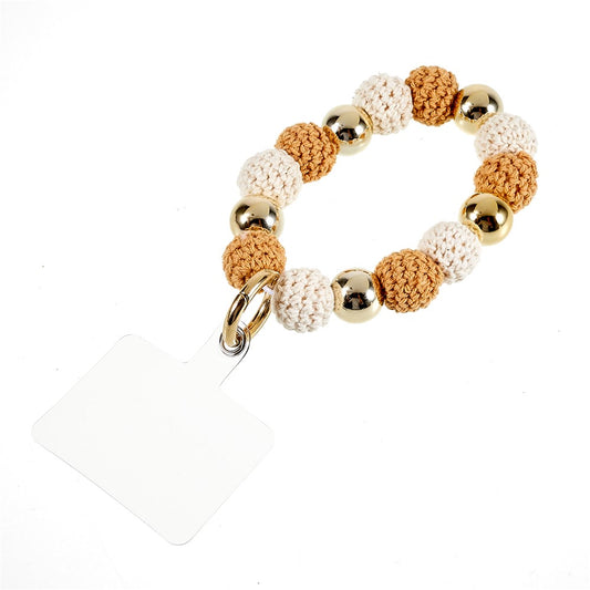 Universal Phone Wrist Strap Knitted Pompom Bead Anti-lost Phone Lanyard Bracelet - Brown - produktbillede 1