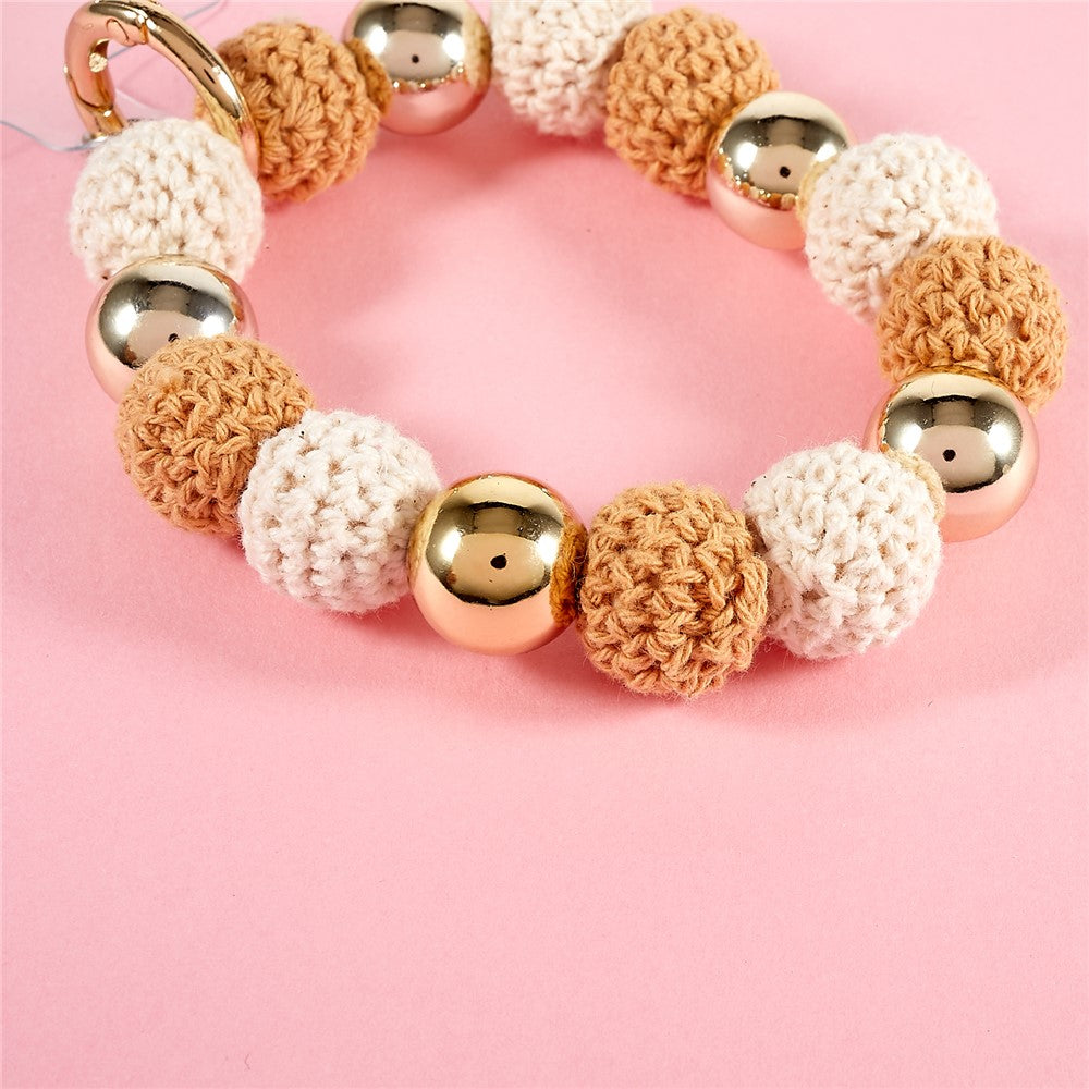 Universal Phone Wrist Strap Knitted Pompom Bead Anti-lost Phone Lanyard Bracelet - Brown - produktbillede 4