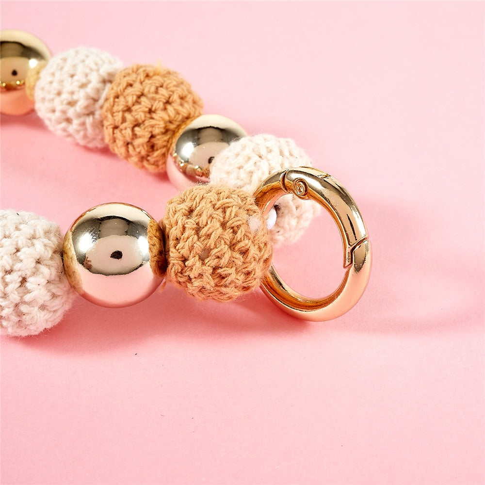 Universal Phone Wrist Strap Knitted Pompom Bead Anti-lost Phone Lanyard Bracelet - Brown - produktbillede 6