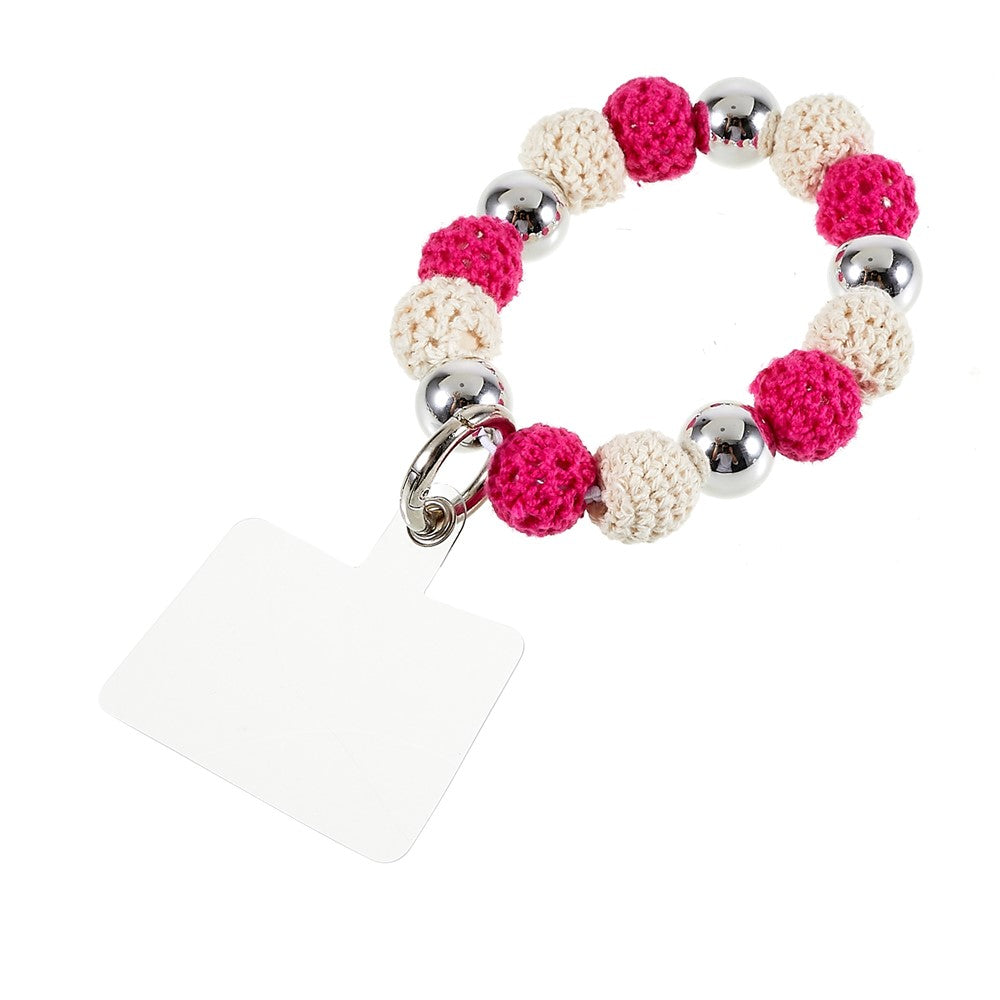 Universal Phone Wrist Strap Knitted Pompom Bead Anti-lost Phone Lanyard Bracelet - Red