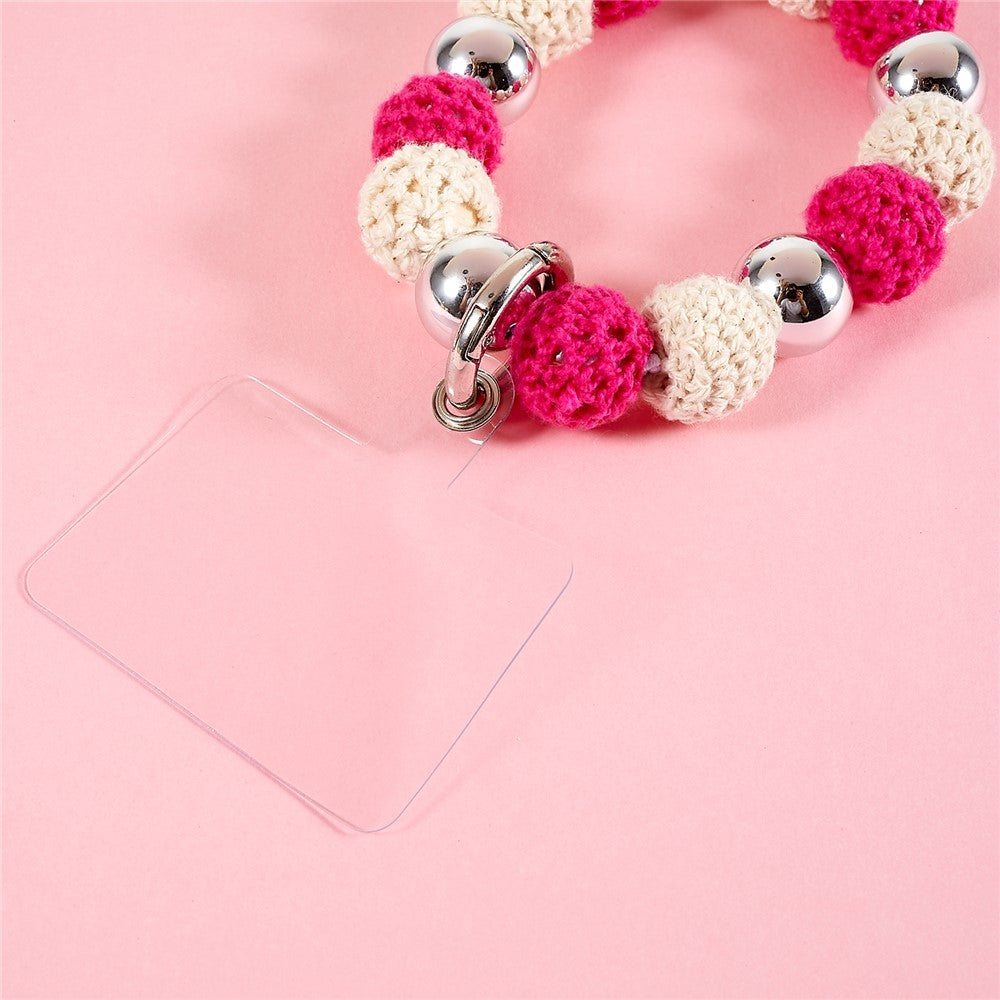 Universal Phone Wrist Strap Knitted Pompom Bead Anti-lost Phone Lanyard Bracelet - Red