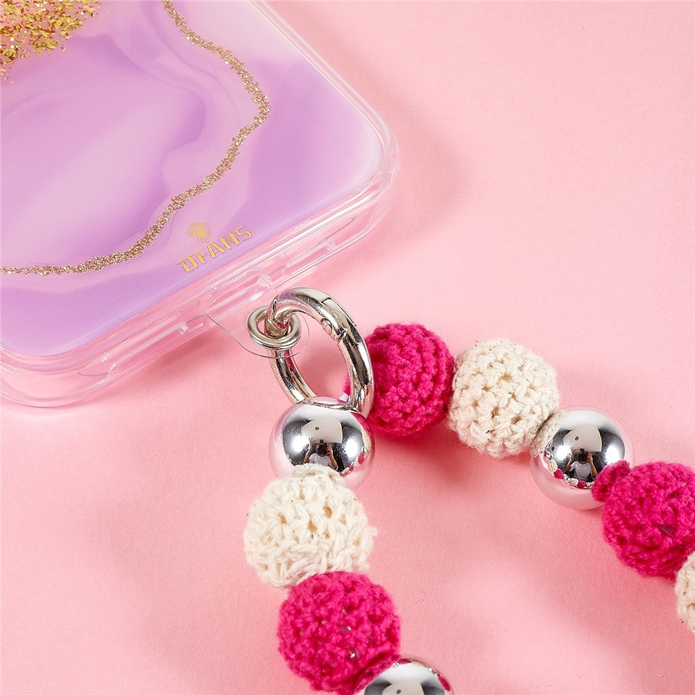 Universal Phone Wrist Strap Knitted Pompom Bead Anti-lost Phone Lanyard Bracelet - Red