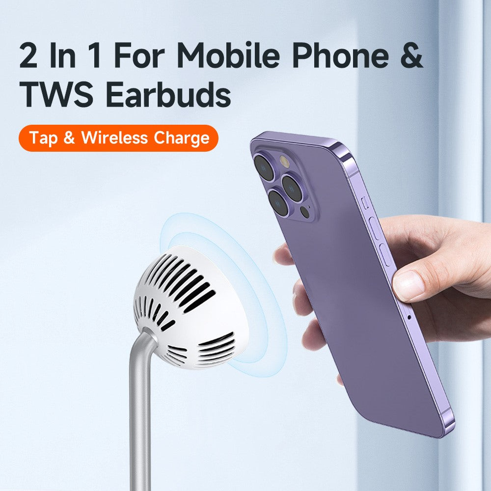MCDODO CH-215 MDD Cooling Series 15W Wireless Charging 2-in-1 Magnetic Wireless Charger Desktop Holder Heat Dissipation Radiator Phone Stand - Grey - EOL - produktbillede 5