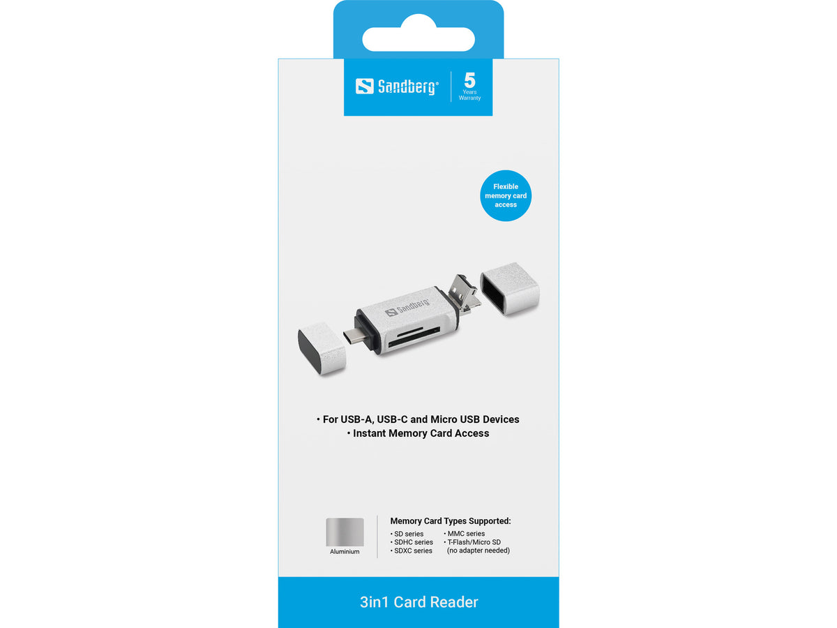 Sandberg Card Reader USB-C+USB+MicroUSB - billede 2