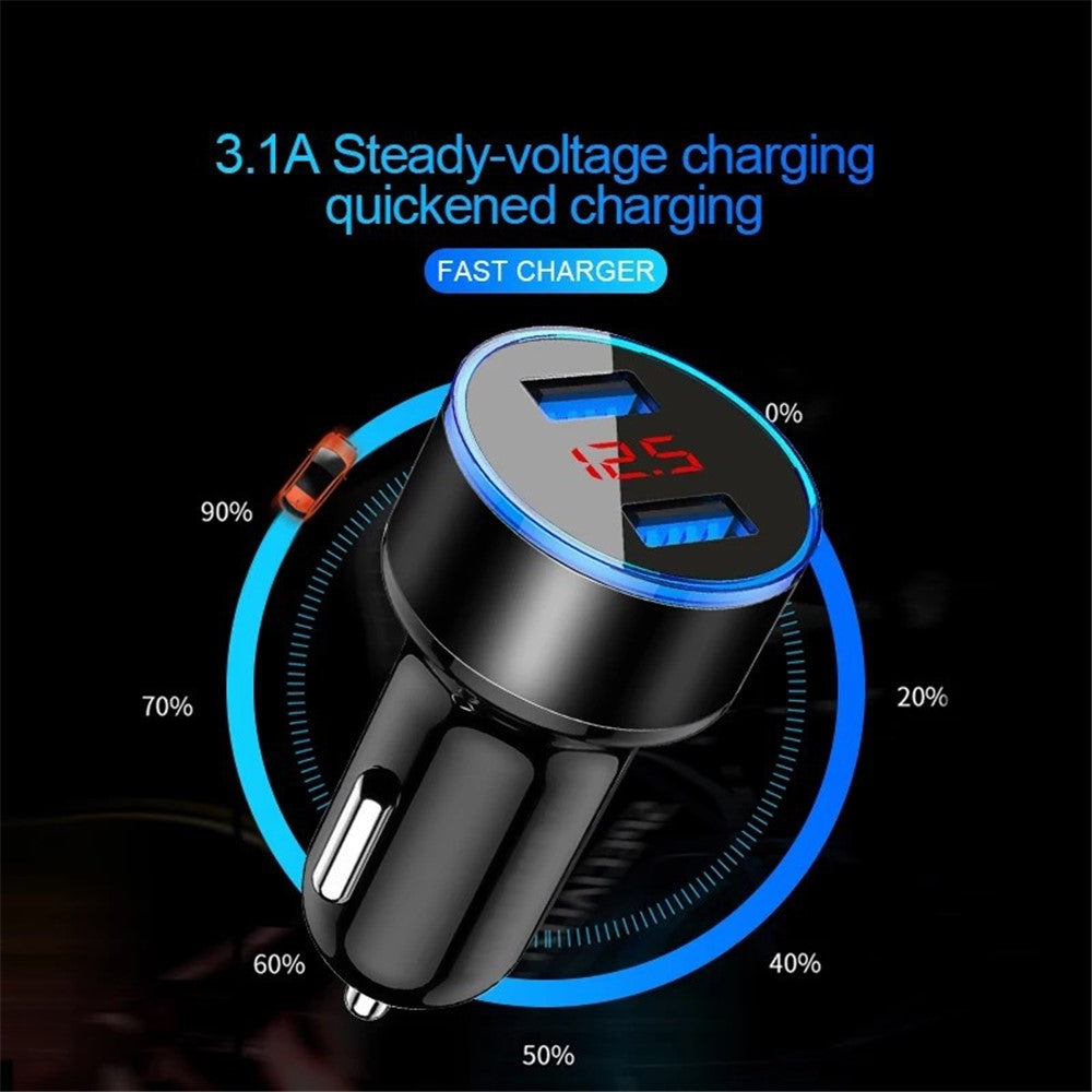 3.1A Fast Charging Dual USB Ports Cigarette Lighter Car Charger for 12V/24V Vehicles - Black - produktbillede 2