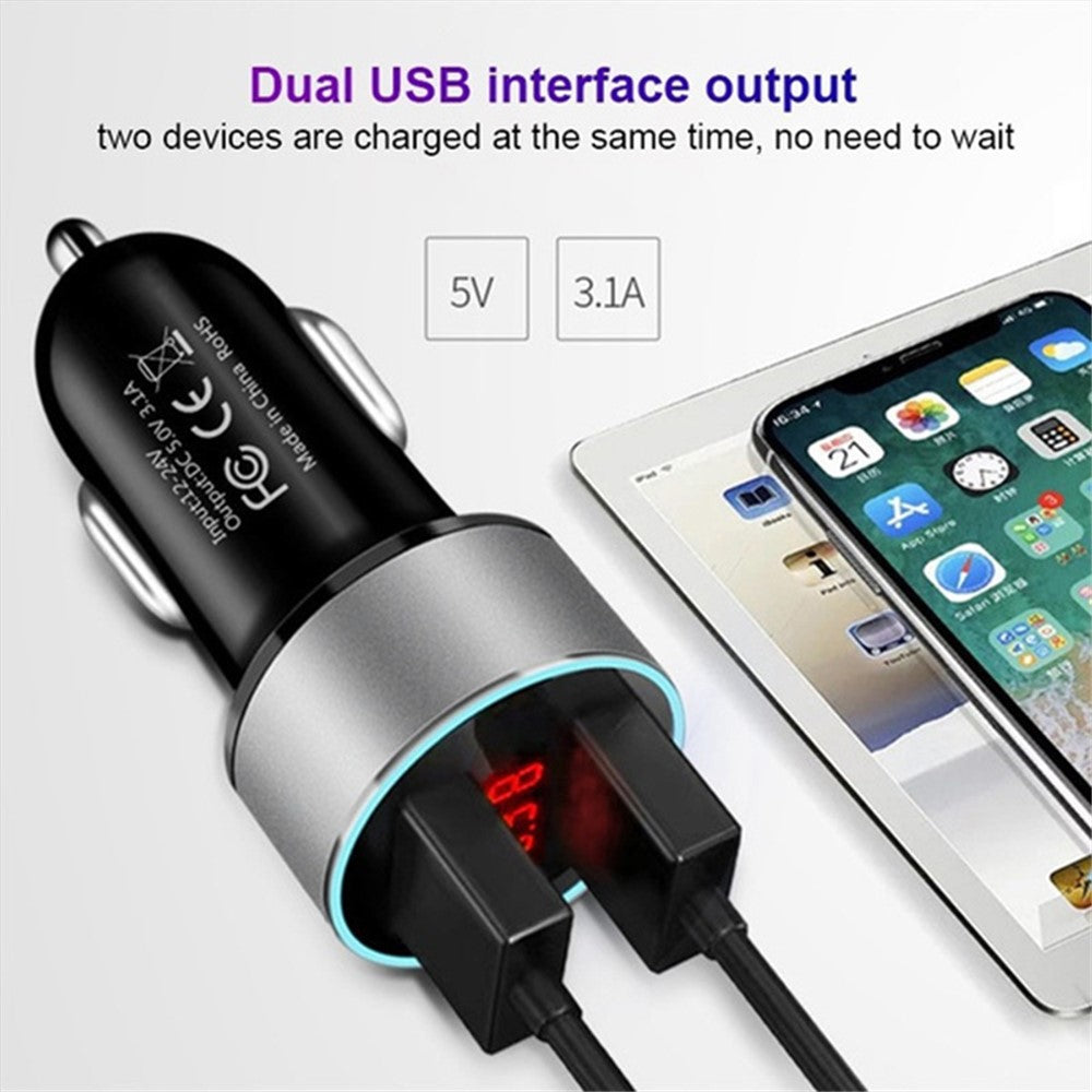 3.1A Fast Charging Dual USB Ports Cigarette Lighter Car Charger for 12V/24V Vehicles - Black - produktbillede 4
