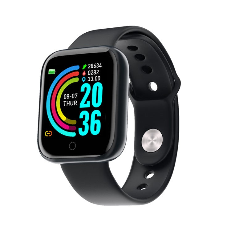 Y68 IP65 Waterproof 1.3-inch Square Screen Fitness Tracker Smart Watch APP FitPro - All Black - produktbillede 1