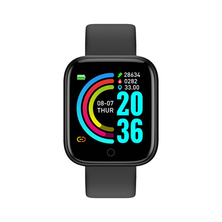 Y68 IP65 Waterproof 1.3-inch Square Screen Fitness Tracker Smart Watch APP FitPro - All Black - produktbillede 3