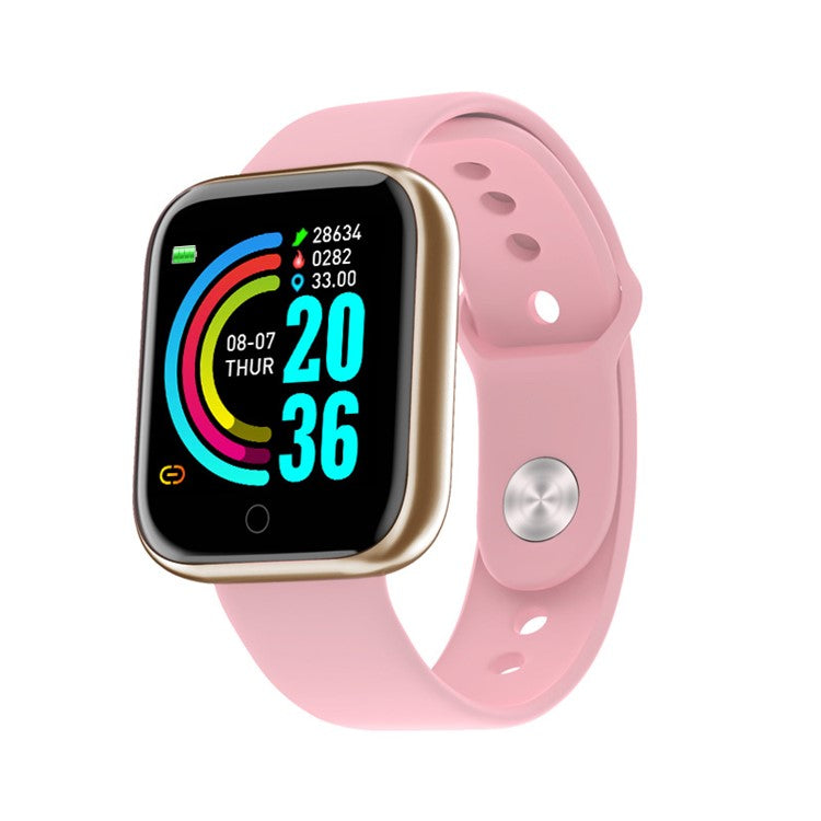 Y68 IP65 Waterproof 1.3-inch Square Screen Fitness Tracker Smart Watch APP FitPro - Pink