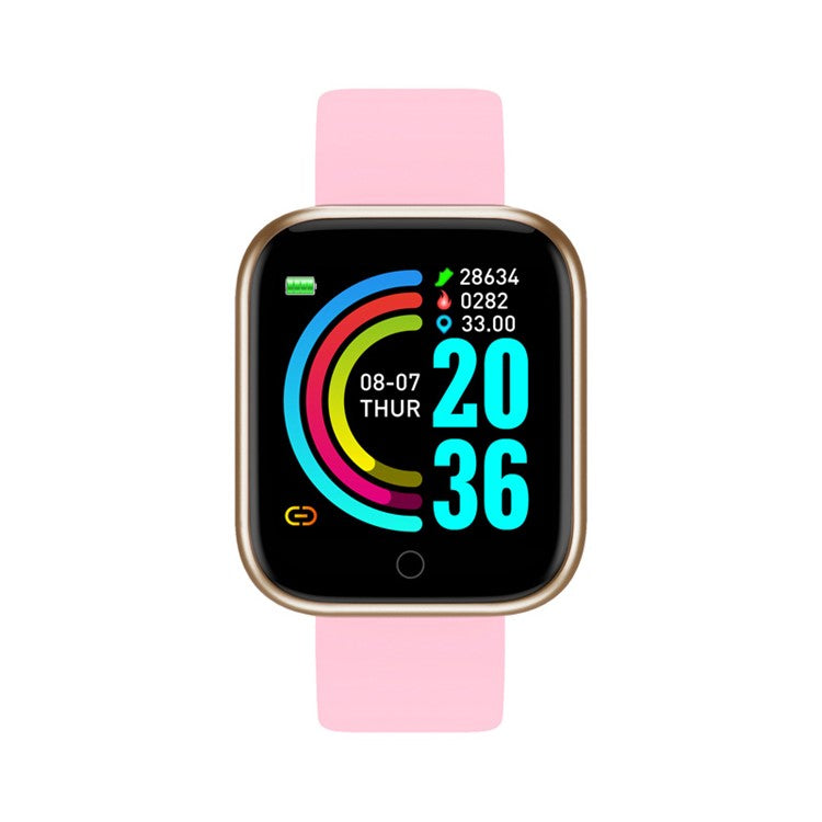 Y68 IP65 Waterproof 1.3-inch Square Screen Fitness Tracker Smart Watch APP FitPro - Pink