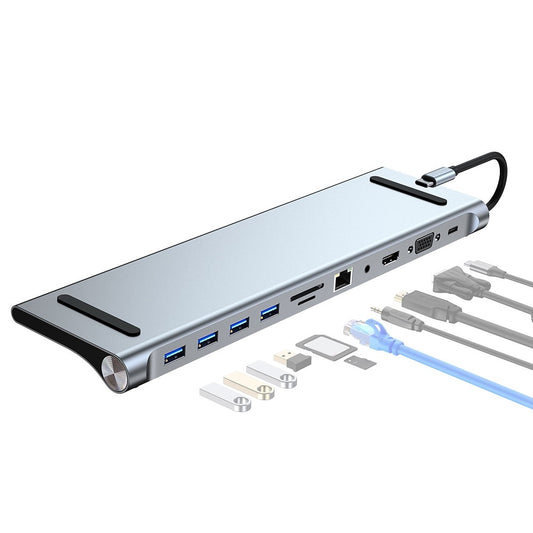 2003 11-in-1 Type-C Docking Station Portable USB Hub Adapter Multi-Port USB-C Converter Support 4K / 30Hz, PD 100W Fast Charging for Laptops - produktbillede 1