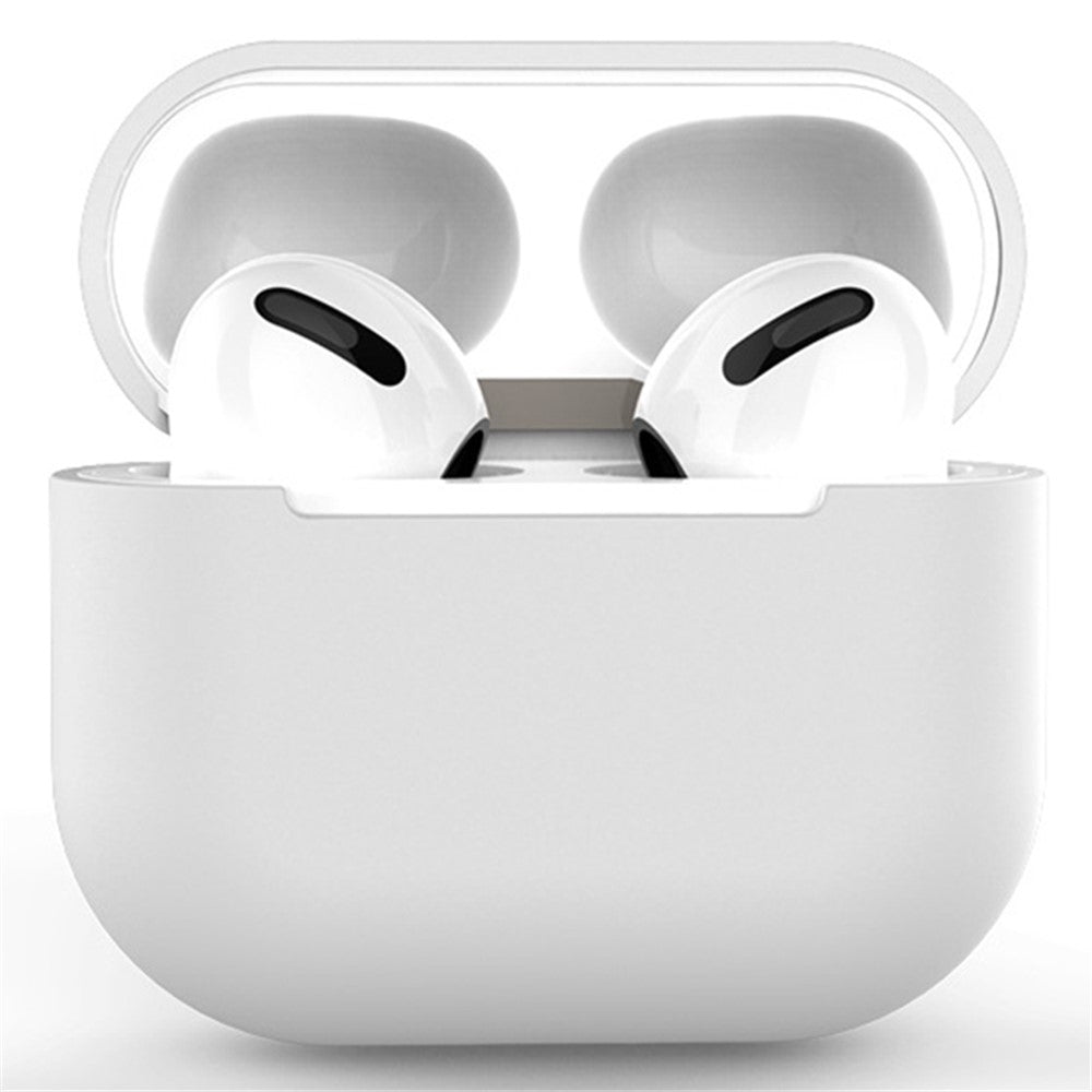 Solid Color Wireless Earphone Charging Case Cover Silicone Protective Sleeve for AirPods 3 - White