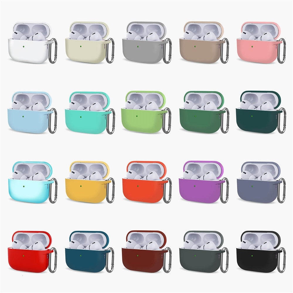 For AirPods Pro (Gen 2) (USB-C) / AirPods Pro 2 Bluetooth-compatible Earphone Silicone Case One-Piece Thickened Headphone Earbud Protective Cover with Anti-lost Buckle - Red