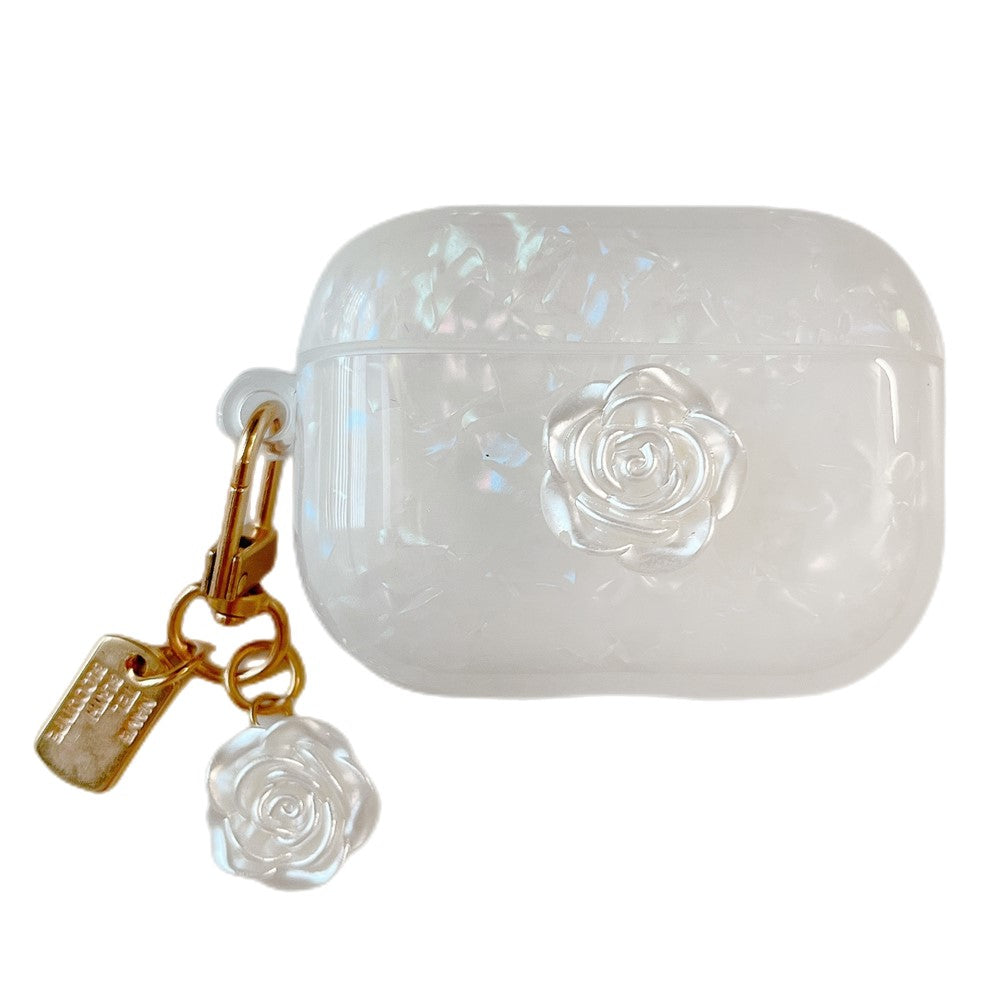 For AirPods Pro 2 Shockproof Case with Camellia Decor, Shell Grain Camellia Pattern Anti-Drop TPU Case - produktbillede 1