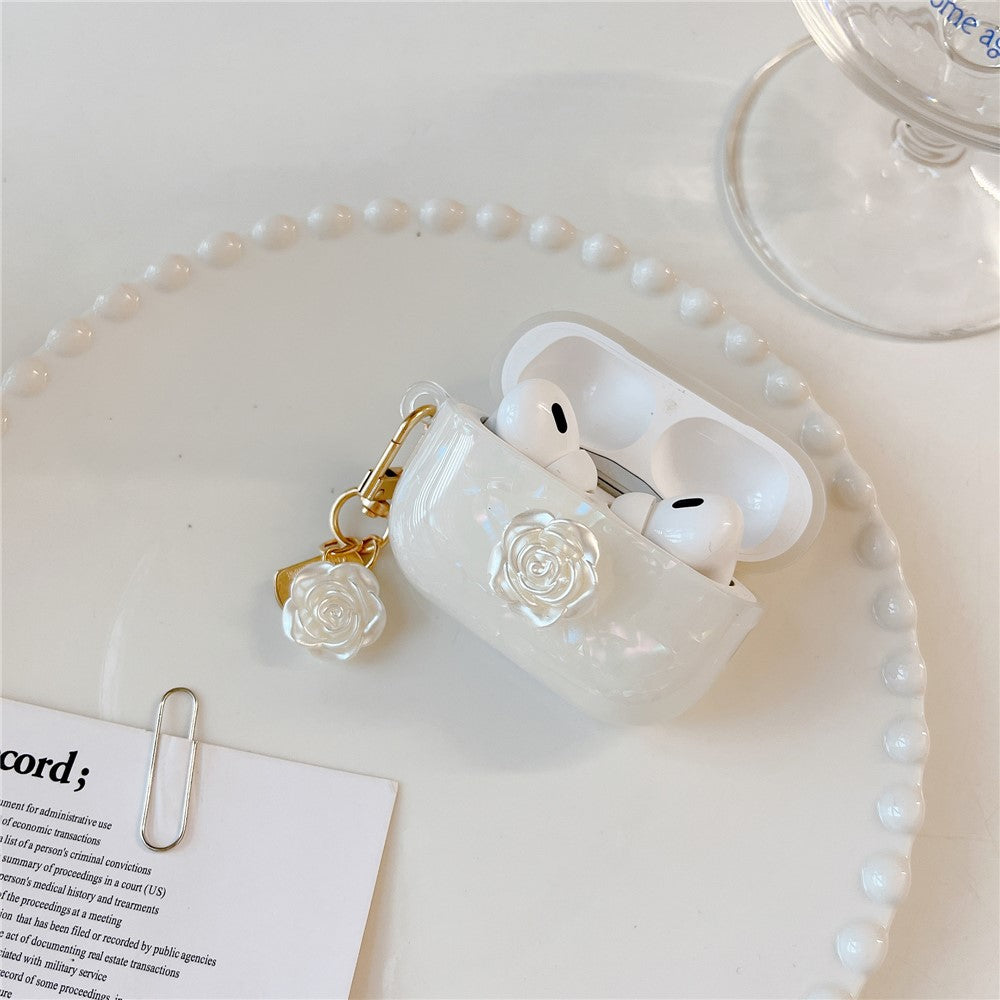 For AirPods Pro 2 Shockproof Case with Camellia Decor, Shell Grain Camellia Pattern Anti-Drop TPU Case - produktbillede 2