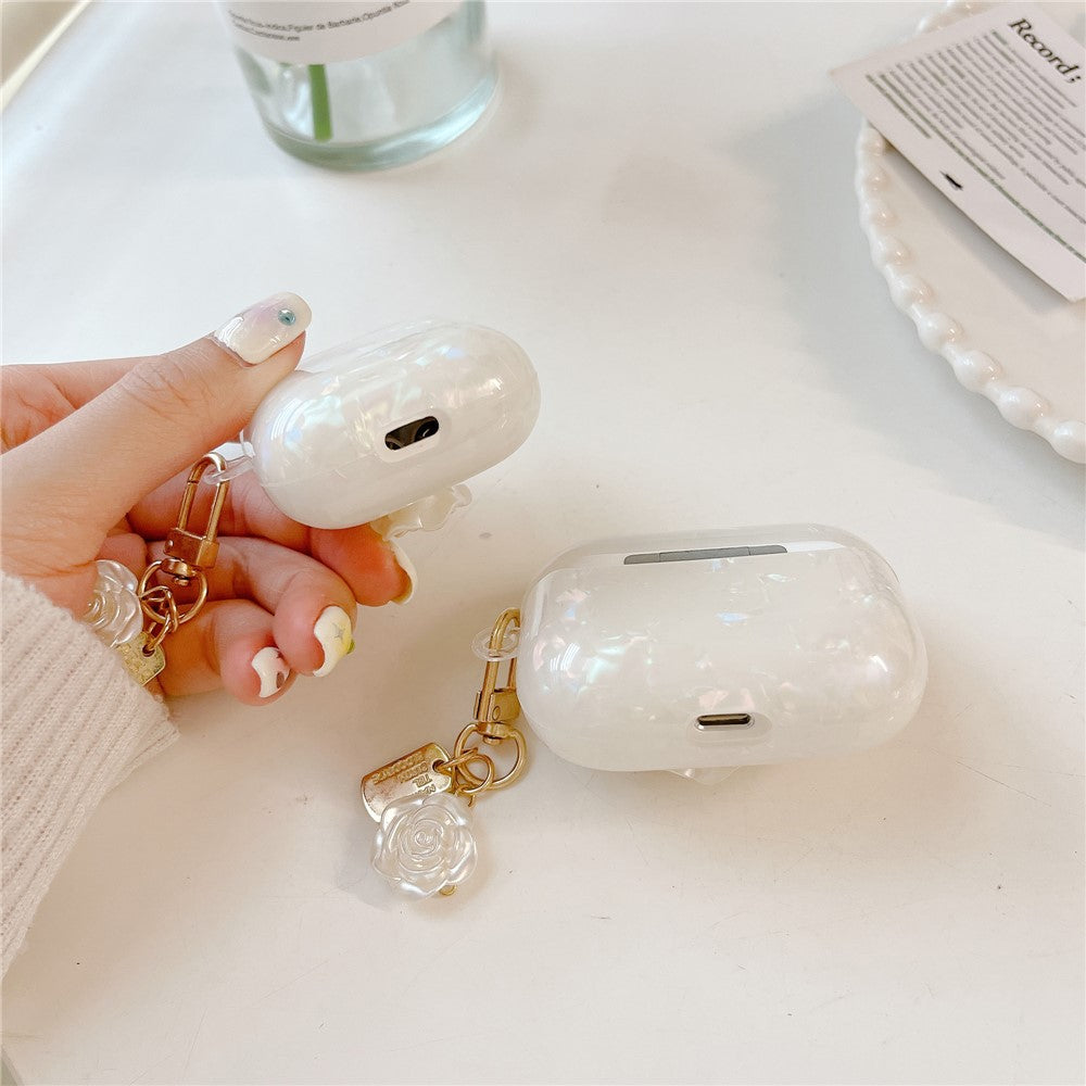 For AirPods Pro 2 Shockproof Case with Camellia Decor, Shell Grain Camellia Pattern Anti-Drop TPU Case - produktbillede 3