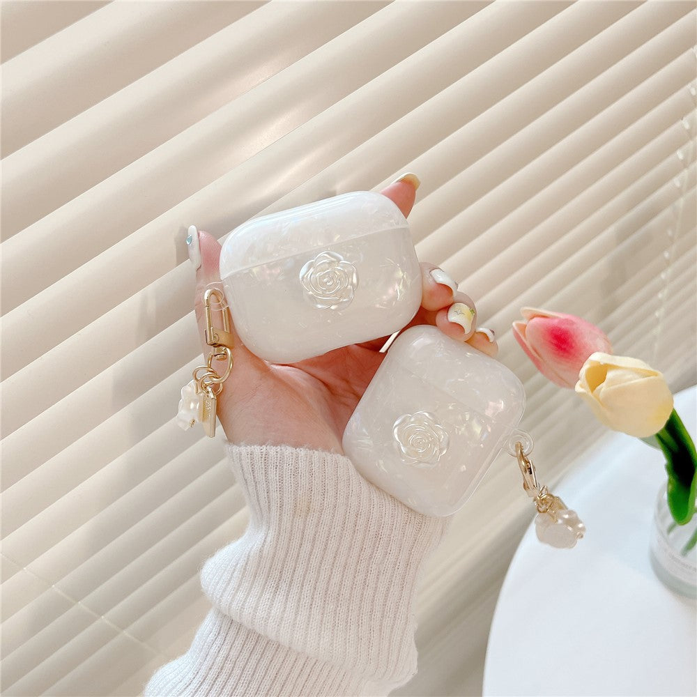 For AirPods Pro 2 Shockproof Case with Camellia Decor, Shell Grain Camellia Pattern Anti-Drop TPU Case - produktbillede 4