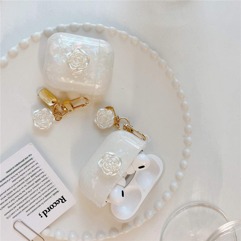 For AirPods Pro 2 Shockproof Case with Camellia Decor, Shell Grain Camellia Pattern Anti-Drop TPU Case - produktbillede 5