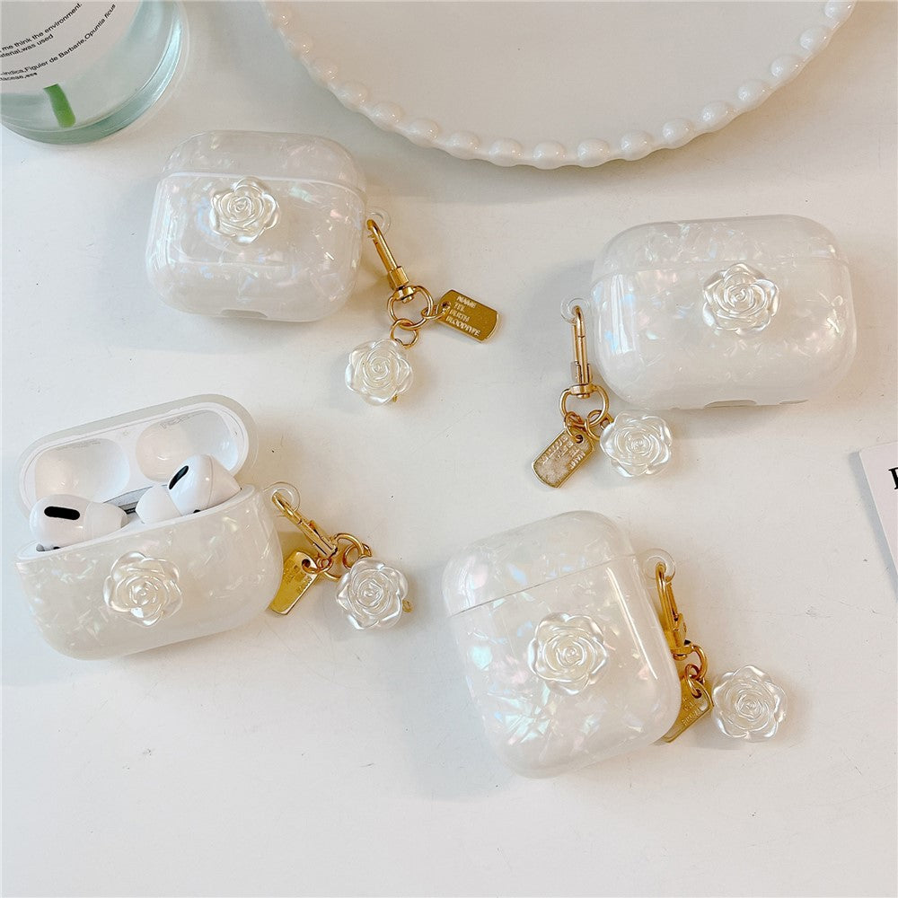 For AirPods Pro 2 Shockproof Case with Camellia Decor, Shell Grain Camellia Pattern Anti-Drop TPU Case - produktbillede 7